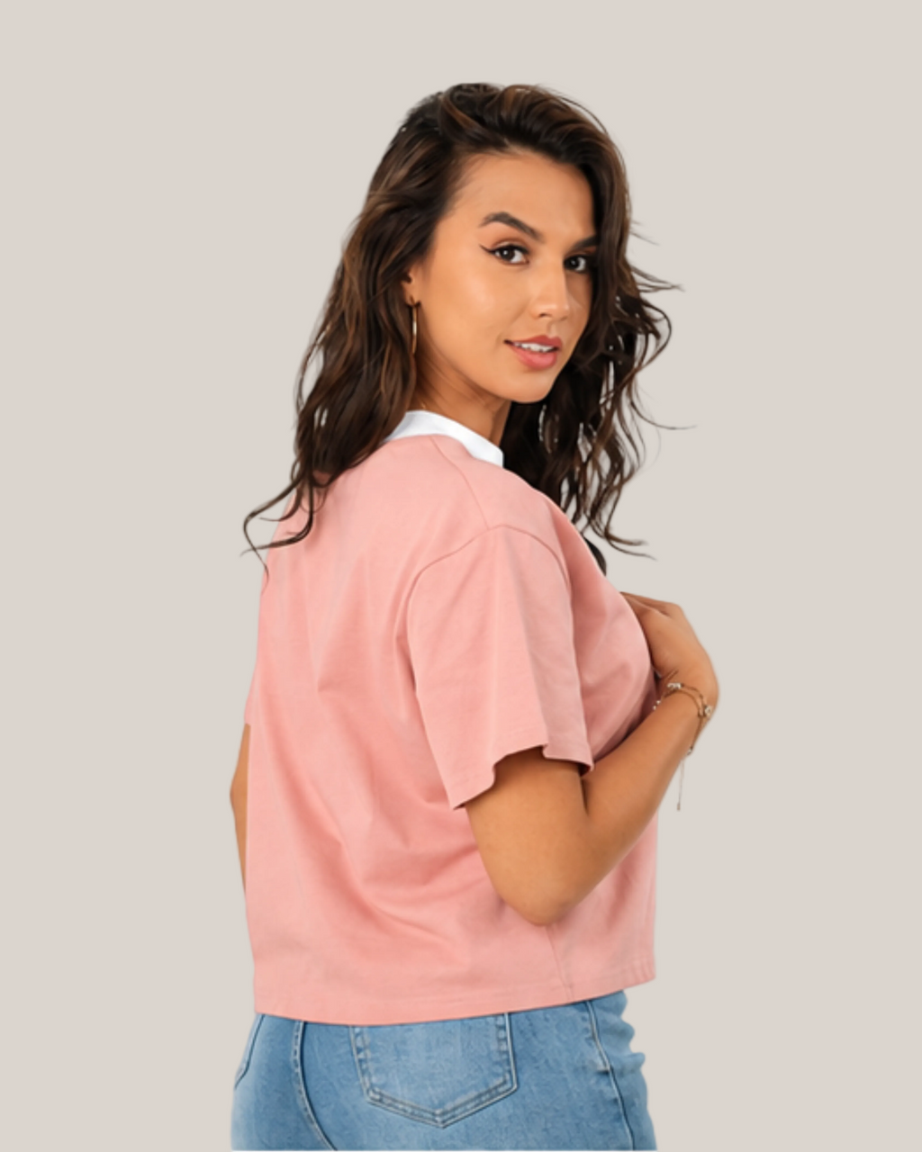 Crop Top Manga Corta Oversize Fit Mujer