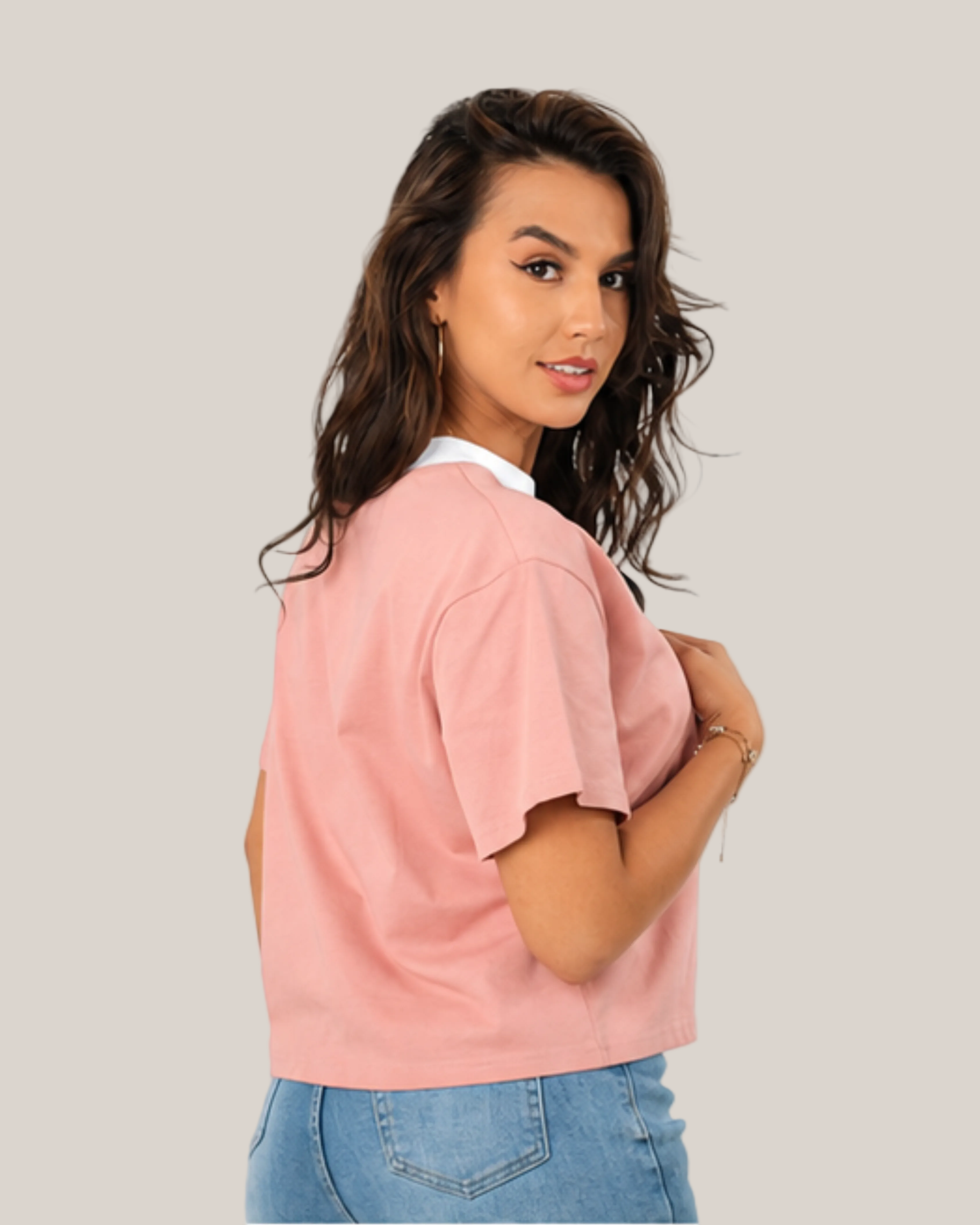 Crop Top Manga Corta Oversize Fit Mujer