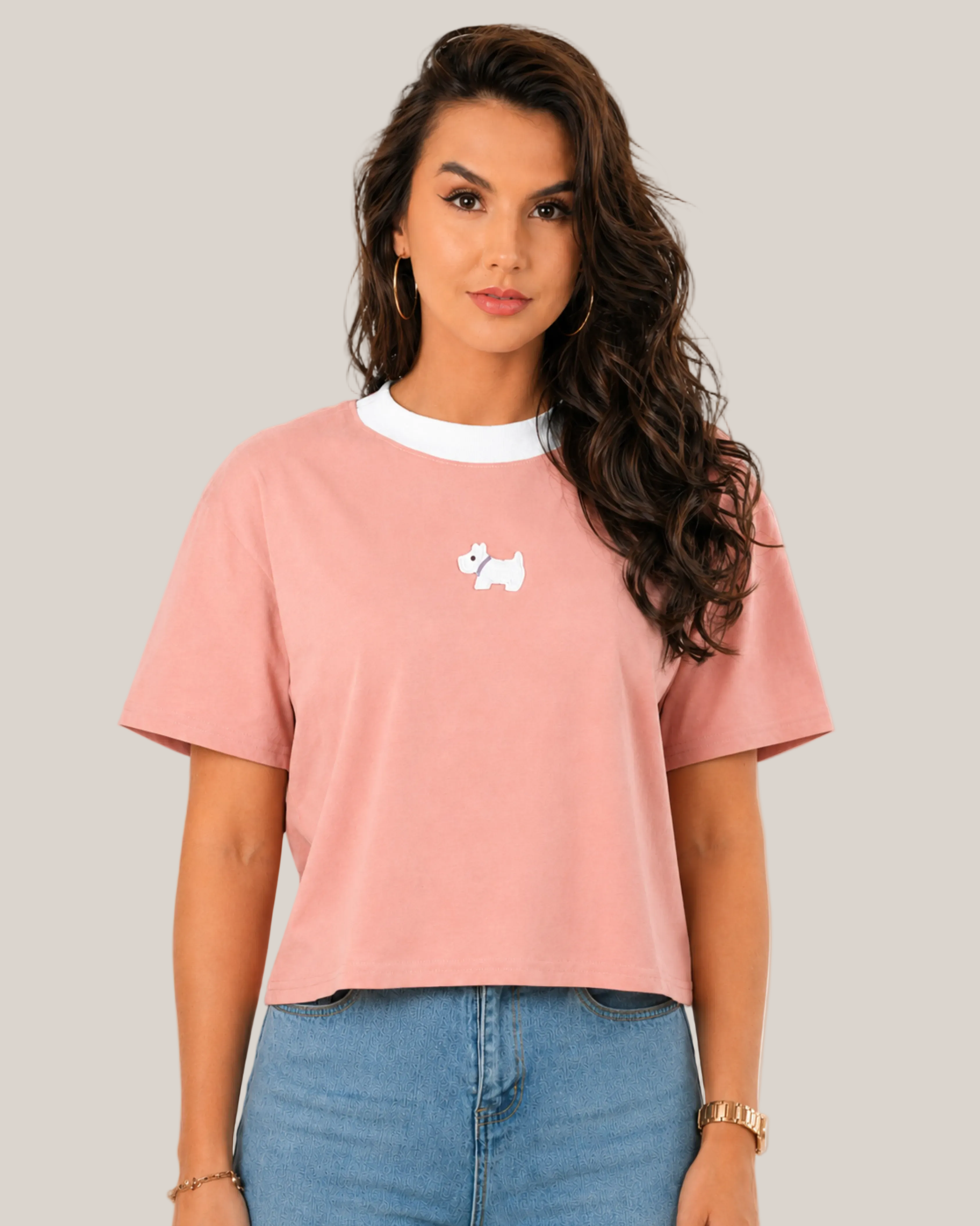 Crop Top Manga Corta Oversize Fit Mujer