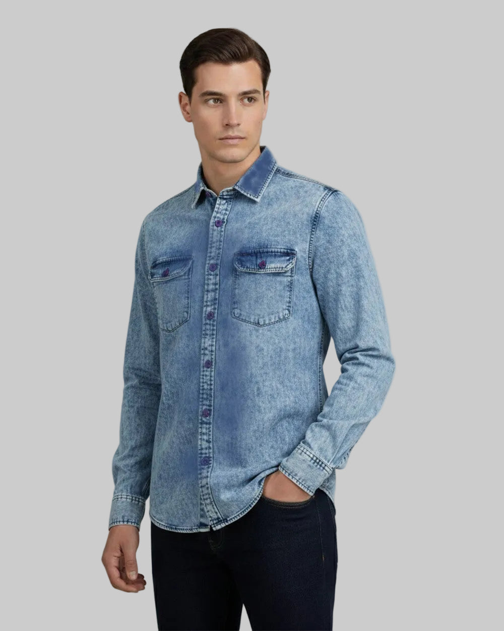 Camisa Denim Manga Larga Hombre