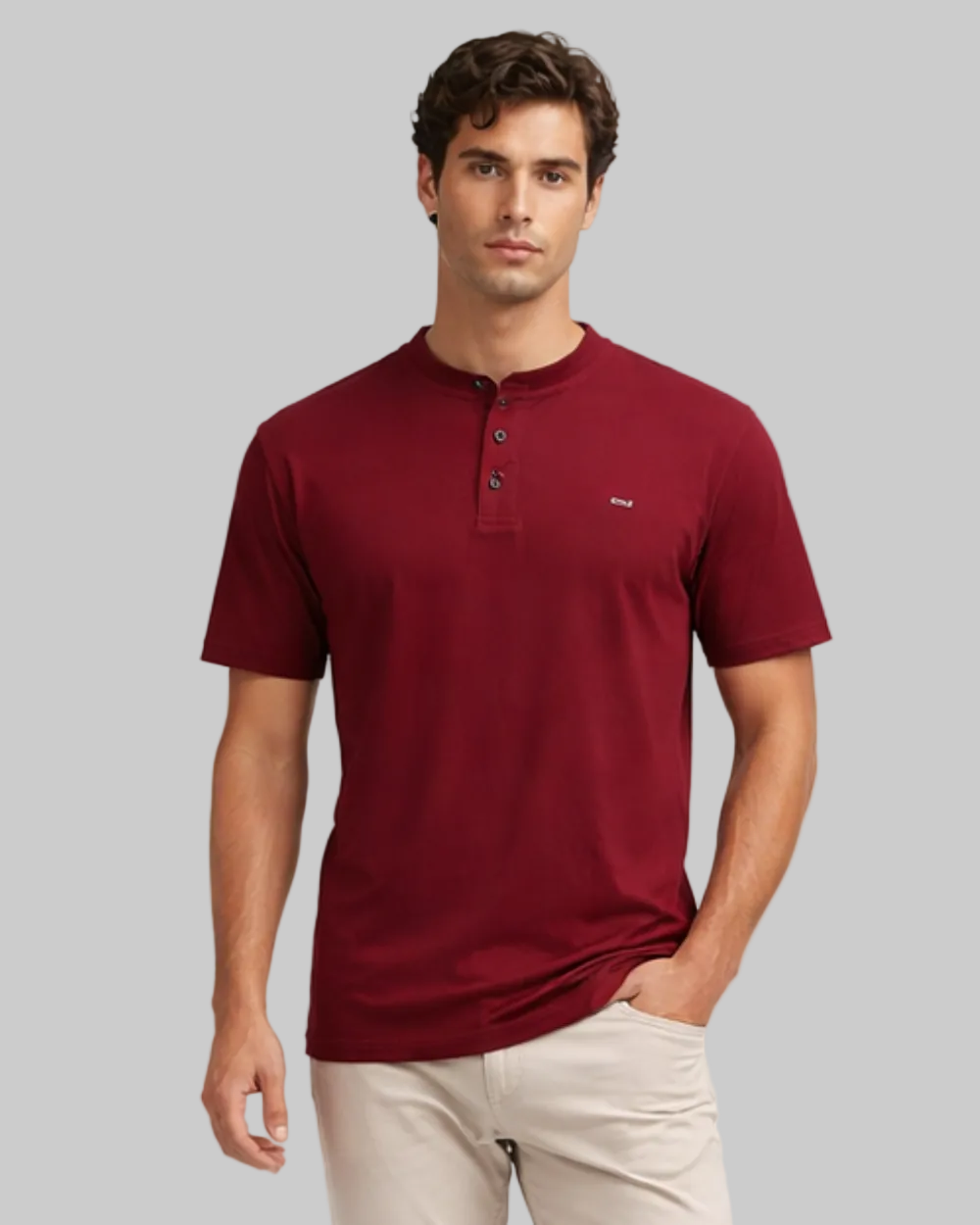 Camiseta Manga Corta Henley Hombre