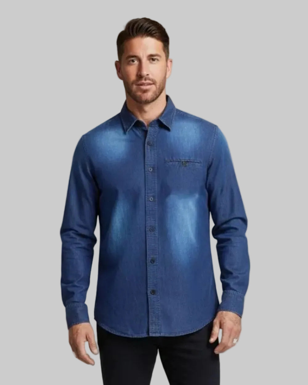 Camisa Denim Manga Larga Hombre