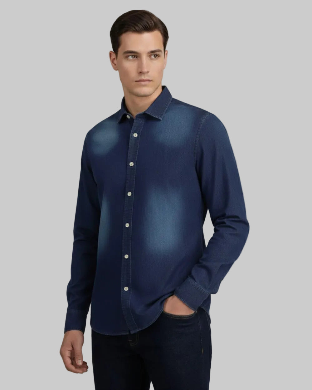 Camisa Denim Manga Larga Hombre